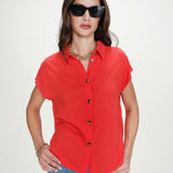 Chemise fluide à manches courtes en lin mélangé Perez - Sanguine - GRACE & MILA