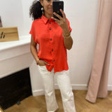 Chemise fluide à manches courtes en lin mélangé Perez - Sanguine - GRACE & MILA