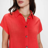 Chemise fluide à manches courtes en lin mélangé Perez - Sanguine - GRACE & MILA