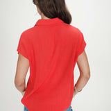 Chemise fluide à manches courtes en lin mélangé Perez - Sanguine - GRACE & MILA