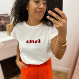 T-shirt manches courtes à message imprimé Vico - Rouge - GRACE & MILA