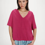 Top large manches courtes col V Violon - Pivoine ou Sable - GRACE & MILA