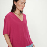 Top large manches courtes col V Violon - Pivoine ou Sable - GRACE & MILA