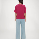 Top large manches courtes col V Violon - Pivoine ou Sable - GRACE & MILA