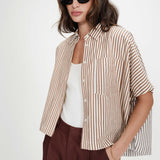 Chemise rayée oversize à manches courtes Vercia - Mocha - GRACE & MILA