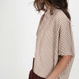 Chemise rayée oversize à manches courtes Vercia - Mocha - GRACE & MILA