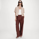 Chemise rayée oversize à manches courtes Vercia - Mocha - GRACE & MILA