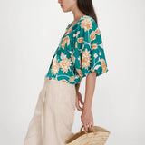 Blouse col V à manches courtes motif floraux Vahe - Vert - GRACE & MILA