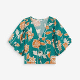 Blouse col V à manches courtes motif floraux Vahe - Vert - GRACE & MILA