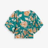 Blouse col V à manches courtes motif floraux Vahe - Vert - GRACE & MILA