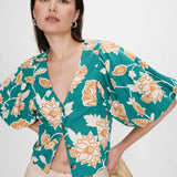 Blouse col V à manches courtes motif floraux Vahe - Vert - GRACE & MILA
