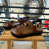 Sandales à bride en T en cuir Gwen - Marron - BARBOUR FEMME