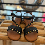 Sandales plates en cuir multi-brides cloutées Negro remaches - Noir - EVA FRUTOS