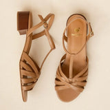 Sandales à talon carré en cuir Capri - Noisette - BOBBIES FEMME