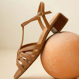 Sandales à talon carré en cuir Capri - Noisette - BOBBIES FEMME