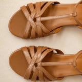 Sandales à talon carré en cuir Capri - Noisette - BOBBIES FEMME
