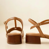 Sandales à talon carré en cuir Capri - Noisette - BOBBIES FEMME