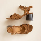 Sandales à talons carrés en cuir suédé Esther - Camel - BOBBIES FEMME