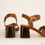 Sandales à talons carrés en cuir suédé Esther - Camel - BOBBIES FEMME