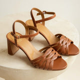 Sandales en cuir à talon bloc 6,5 cm Loren - Camel - BOBBIES FEMME