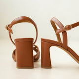 Sandales en cuir à talon bloc 6,5 cm Loren - Camel - BOBBIES FEMME
