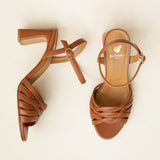 Sandales en cuir à talon bloc 6,5 cm Loren - Camel - BOBBIES FEMME