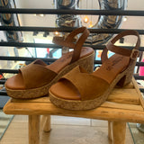 Sandales plateforme à talons carrés tressés en daim 6737 - Noisette - EVA FRUTOS