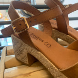 Sandales plateforme à talons carrés tressés en daim 6737 - Noisette - EVA FRUTOS
