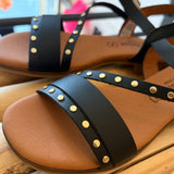 Sandales plates en cuir multi-brides cloutées Negro remaches - Noir - EVA FRUTOS