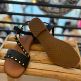 Sandales plates en cuir multi-brides cloutées Negro remaches - Noir - EVA FRUTOS