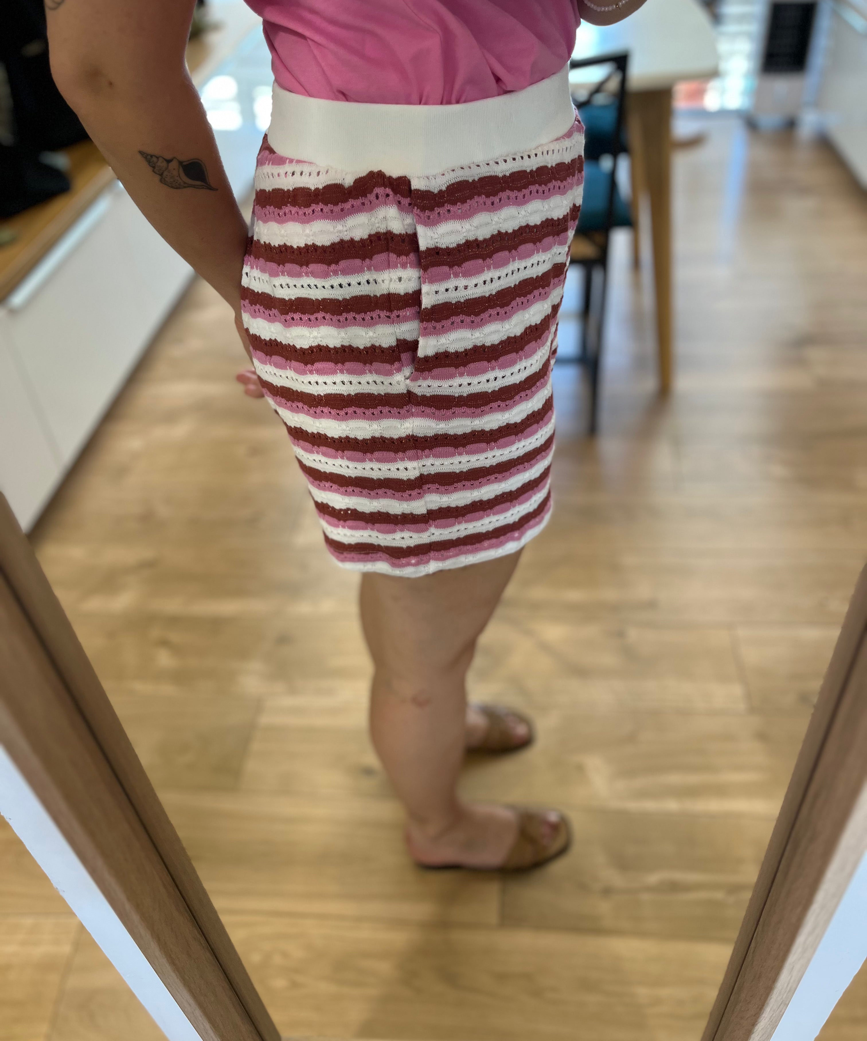 Short rayé en maille effet crochet Oppy - Argile - SUN VALLEY FEMME