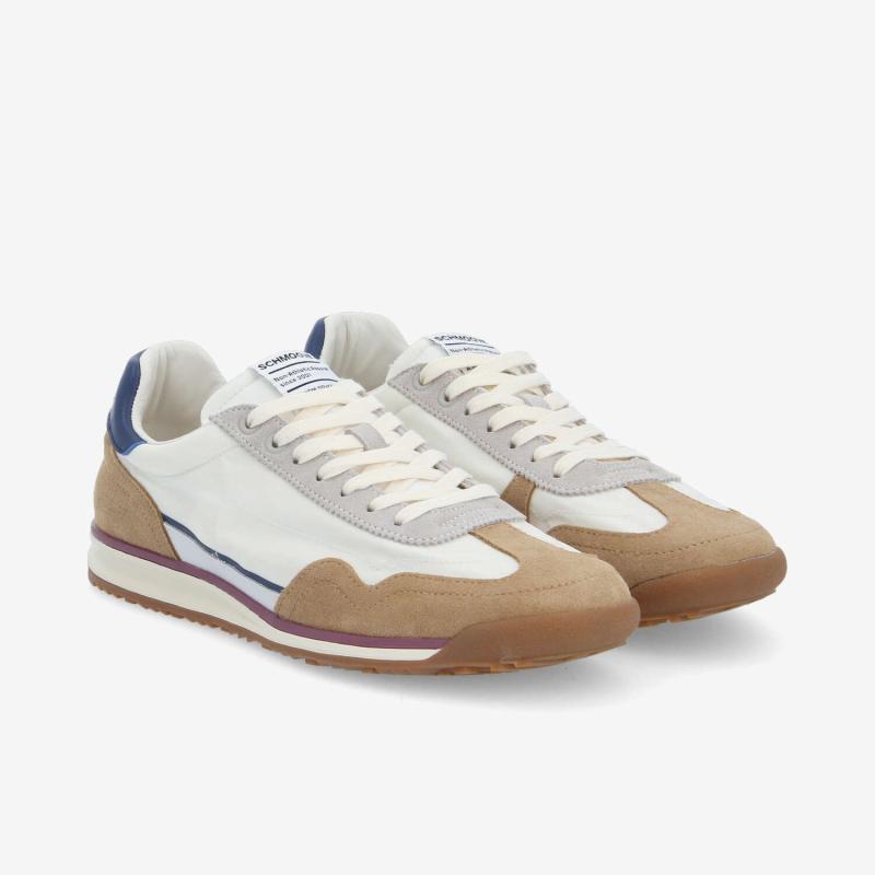 Sneakers rétro en cuir velours Camden - Blanc camel marine - SCHMOOVE MEN