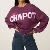 Plan moyen du sweat décontracté bordeaux Amy à logo rose FABIENNE CHAPOT