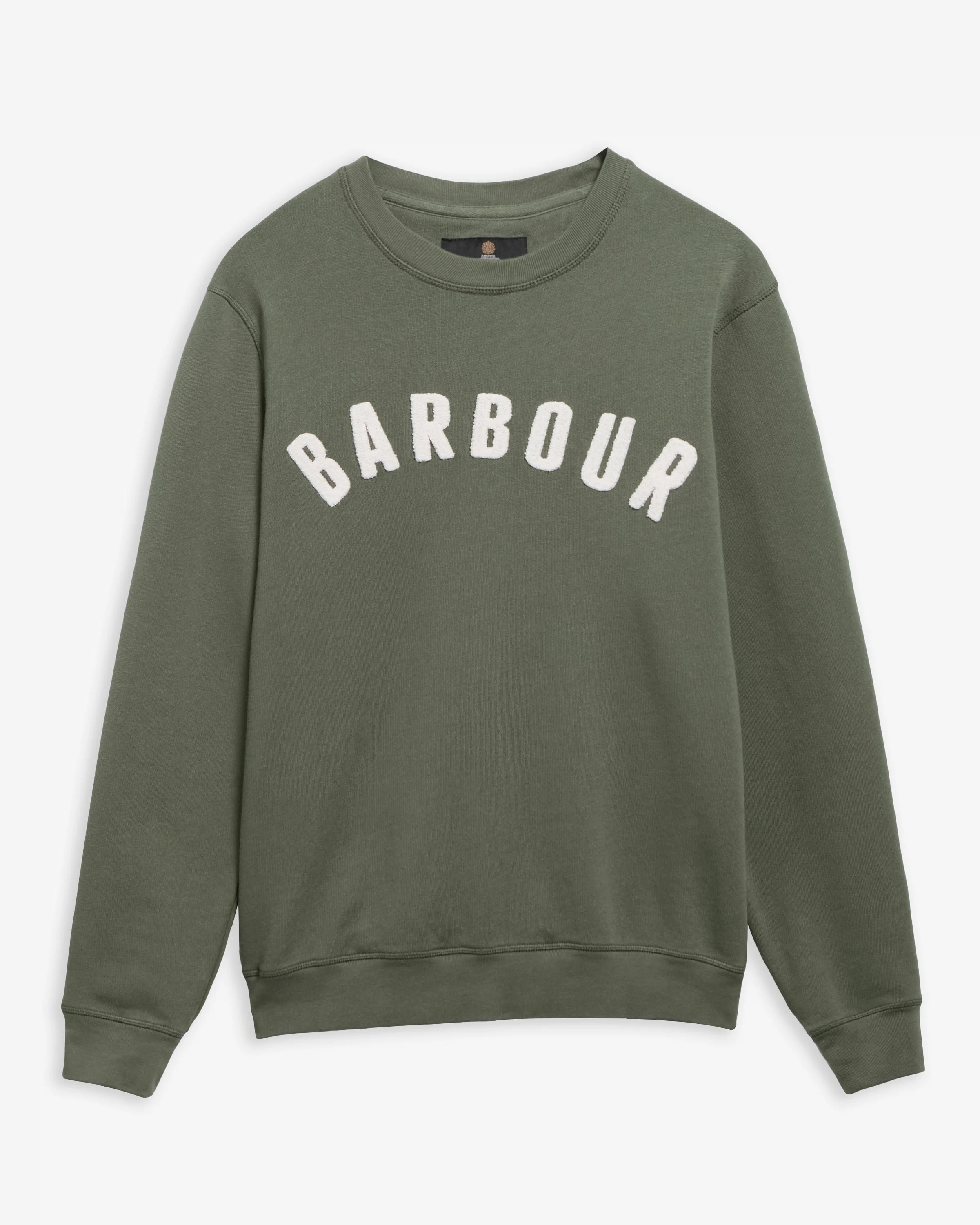 Photo à plat du sweat Prep vert thym BARBOUR HOMME avec col ras du cou