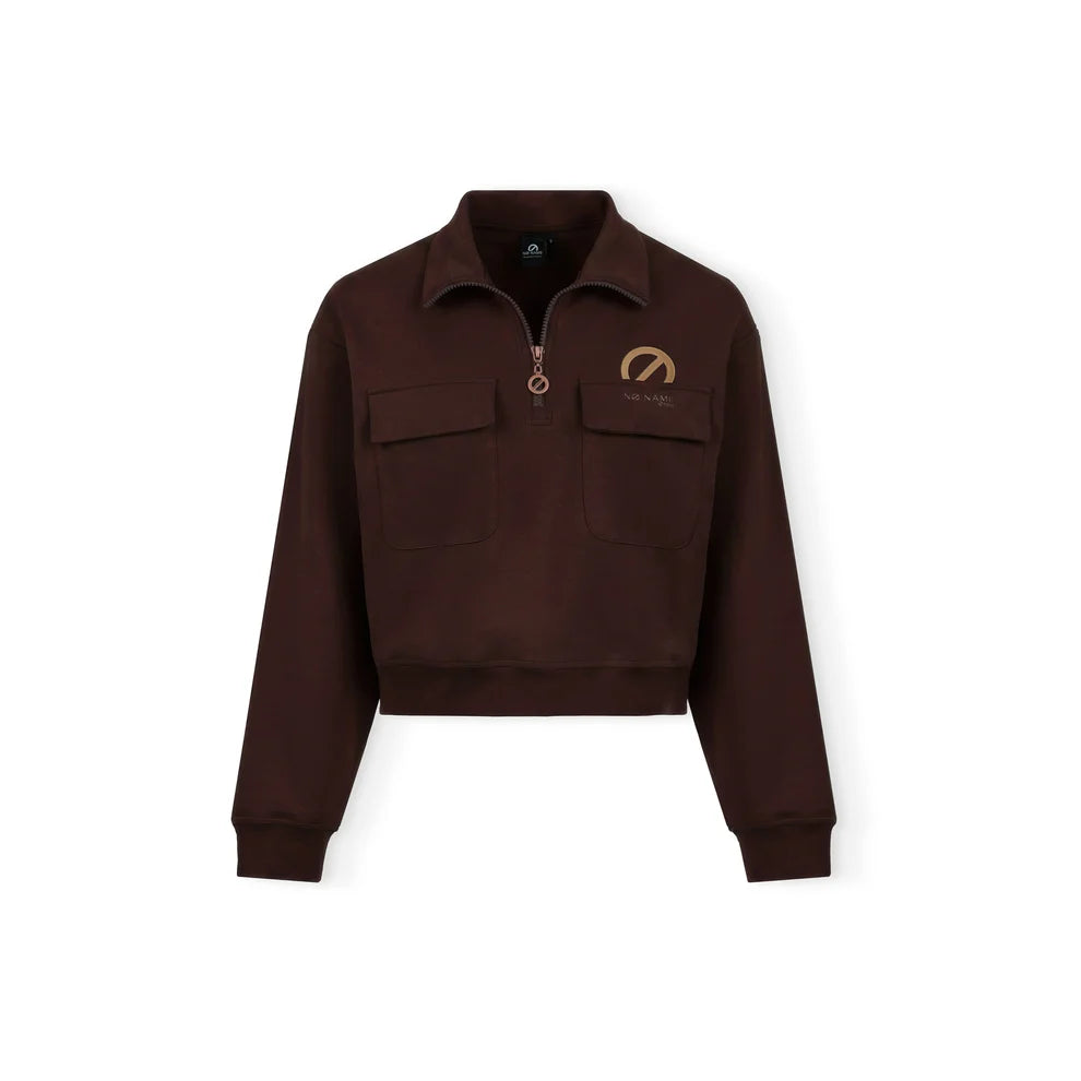 Visuel détouré de face du sweat col camionneur zippé marron NO NAME Willo Pocket à poches plaquées