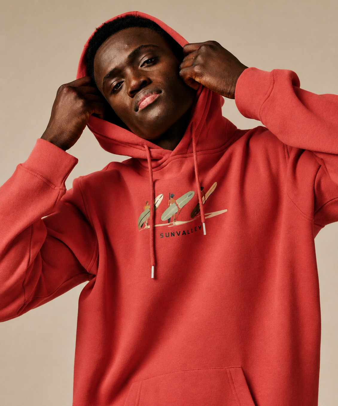 Sweatshirt Imprimé surfeurs à poche kangourou Loggel - Argile - SUN VALLEY HOMME