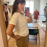 T-shirt boxy à broderies crochetées et sequins B310105 - Blanc - IKKS WOMEN
