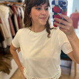 T-shirt boxy à broderies crochetées et sequins B310105 - Blanc - IKKS WOMEN