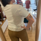 T-shirt boxy à broderies crochetées et sequins B310105 - Blanc - IKKS WOMEN