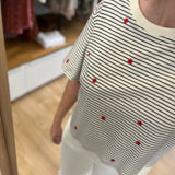 T-shirt court rayé avec fleurs brodés Josef - Marine & Homard - DES PETITS HAUTS