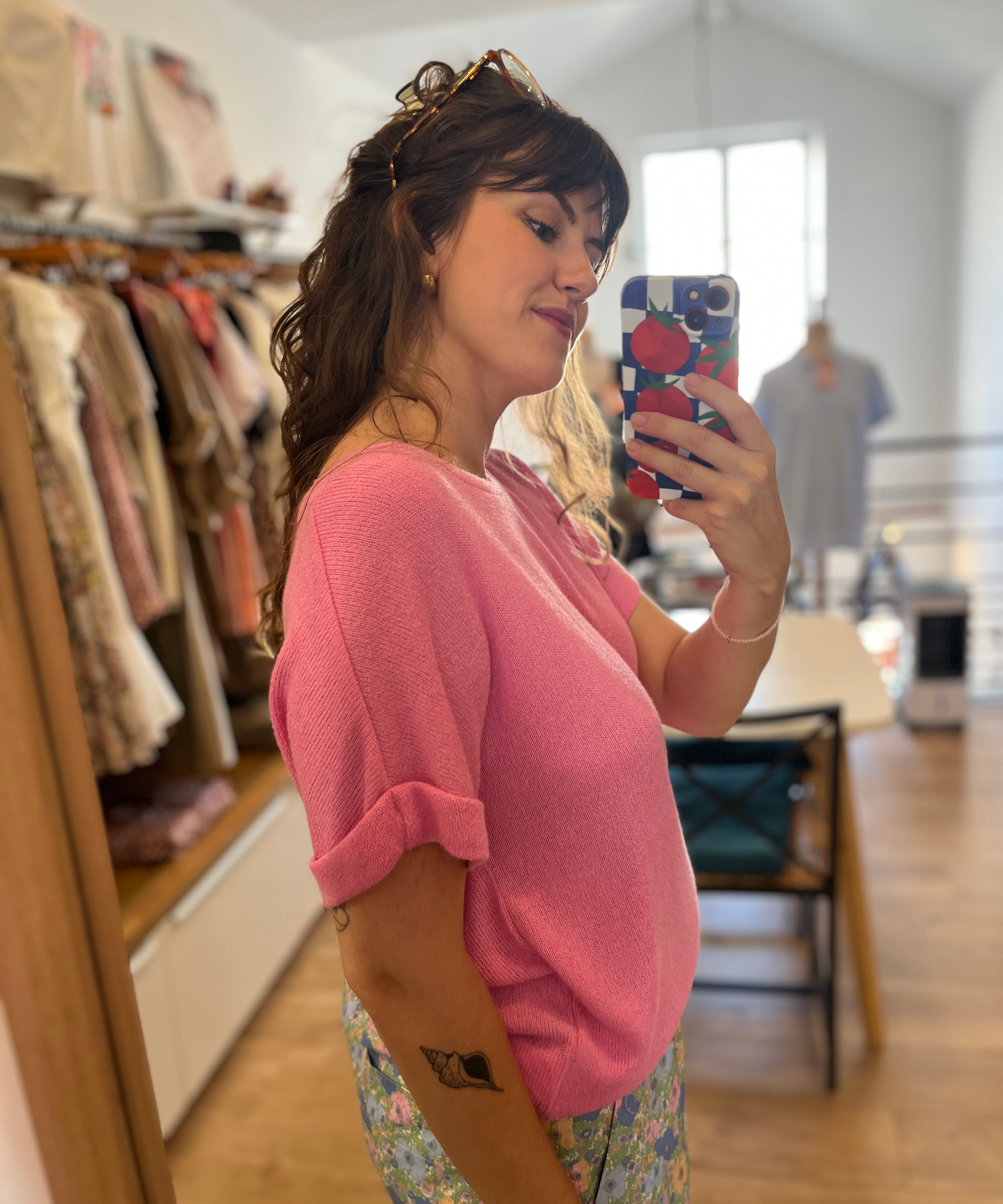 T-shirt en maille fine fluide avec cordon Dhoisy - Rose - SUN VALLEY FEMME
