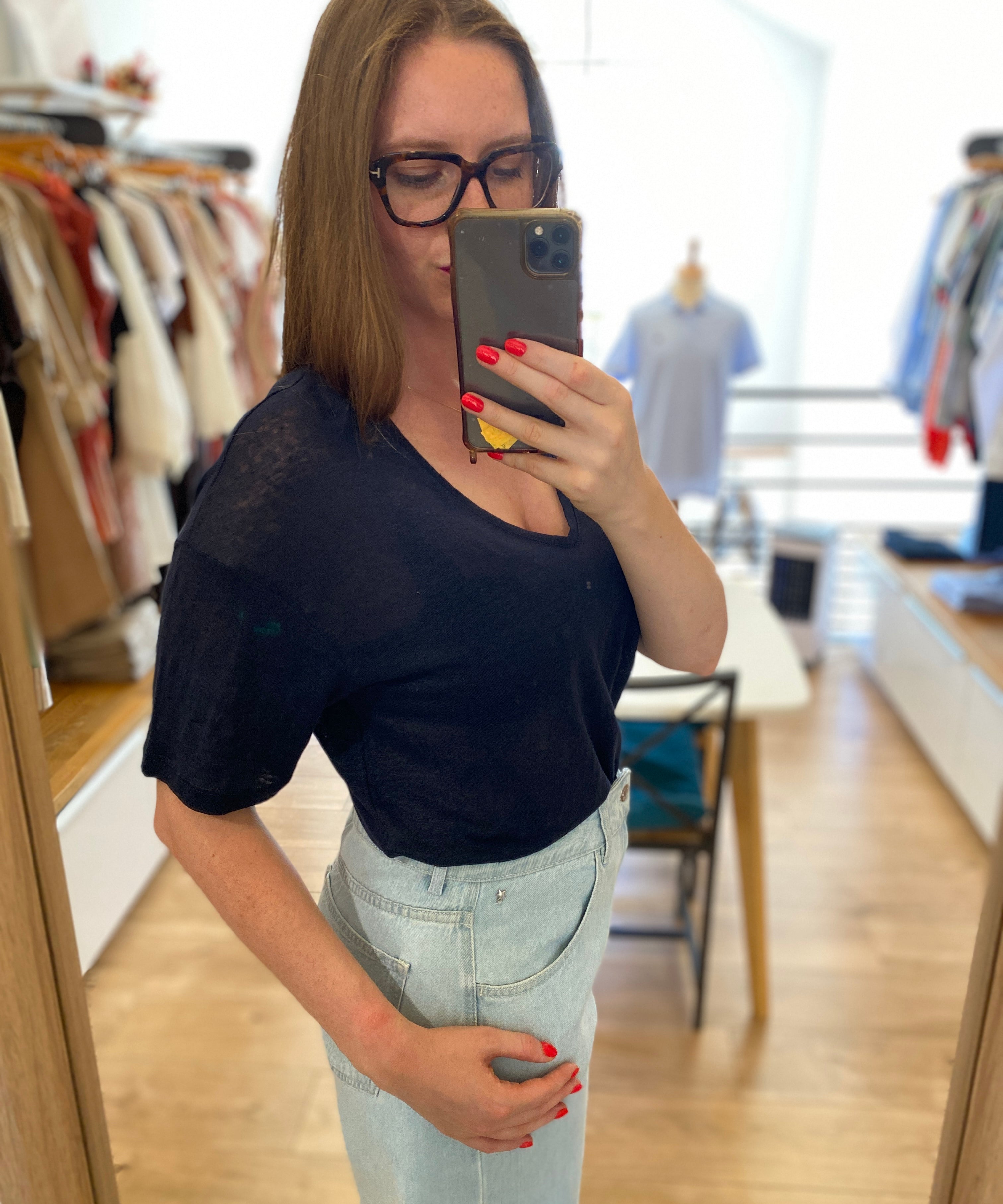 T-shirt oversize en lin col V Hanabelle - DES PETITS HAUTS