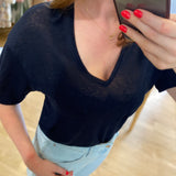 T-shirt oversize en lin col V Hanabelle - DES PETITS HAUTS