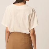 T-shirt basique oversize en coton flammé Zae - Ecru - DES PETITS HAUTS
