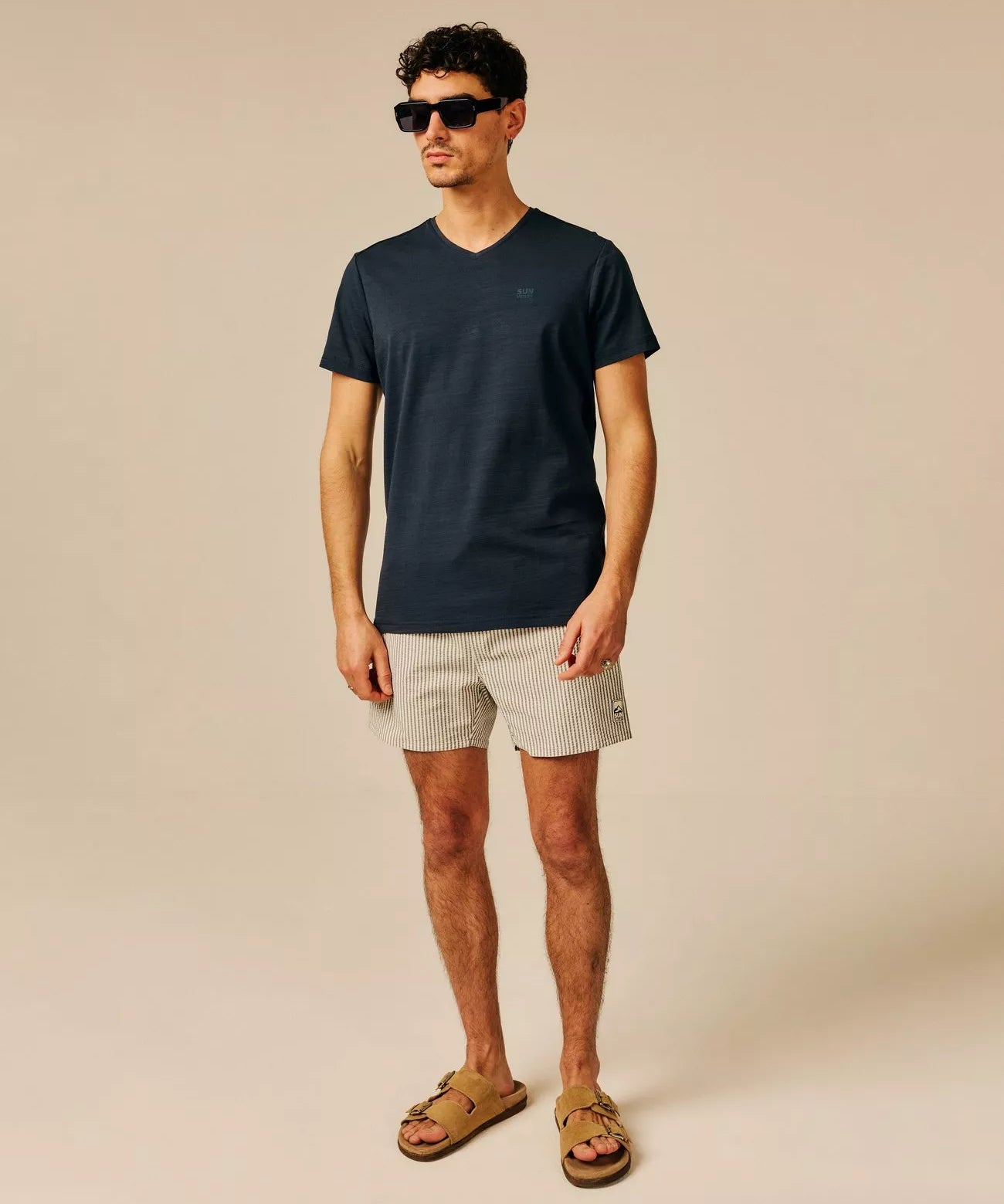 T-shirt basique uni en coton stretch Copra - Marine foncé - SUN VALLEY HOMME