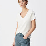T-shirt col V à décor perles-bijou B310305 - Blanc - IKKS WOMEN