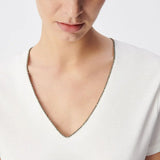 T-shirt col V à décor perles-bijou B310305 - Blanc - IKKS WOMEN