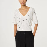 T-shirt col en V à motif cœur Phil - Blanc & Noir - FABIENNE CHAPOT