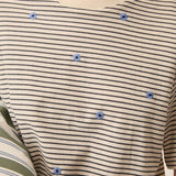 T-shirt court rayé avec fleurs brodés Josef - Crème & Ciel - DES PETITS HAUTS