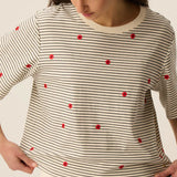 T-shirt court rayé avec fleurs brodés Josef - Marine & Homard - DES PETITS HAUTS
